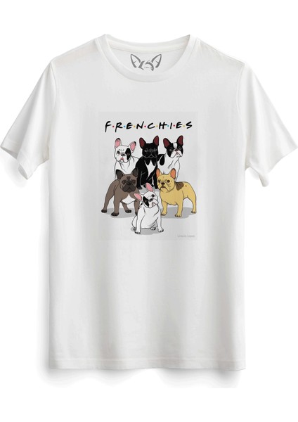Bulldog Baskılı Beyaz Beyaz Tshirt