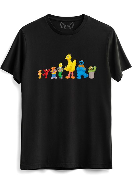 Susam Sokağı Dijital Baskılı Çocuk Siyah Tshirt