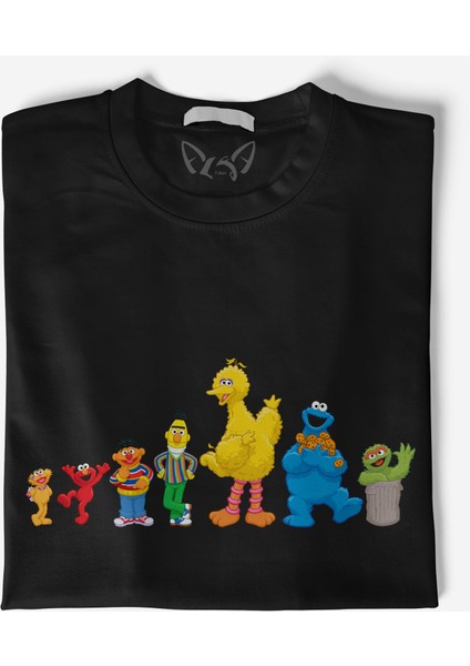 Susam Sokağı Dijital Baskılı Çocuk Siyah Tshirt