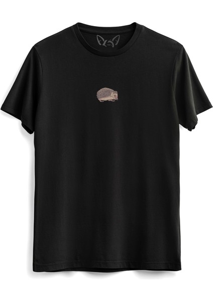 Animal Kirpi Dijital Baskılı Çocuk Siyah Tshirt