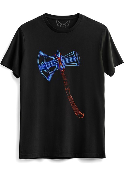 Thor Mjolnir Dijital Resimli Baskı Hammer Çocuk Siyah Tshirt