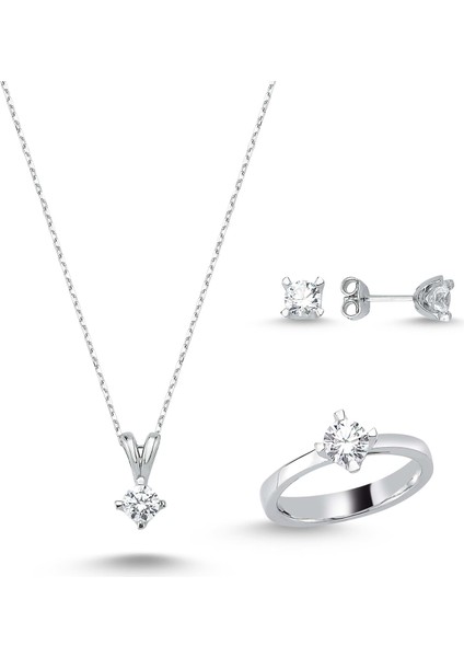 Swarovski Dört Tırnaklı Çapraz Tek Taş Set