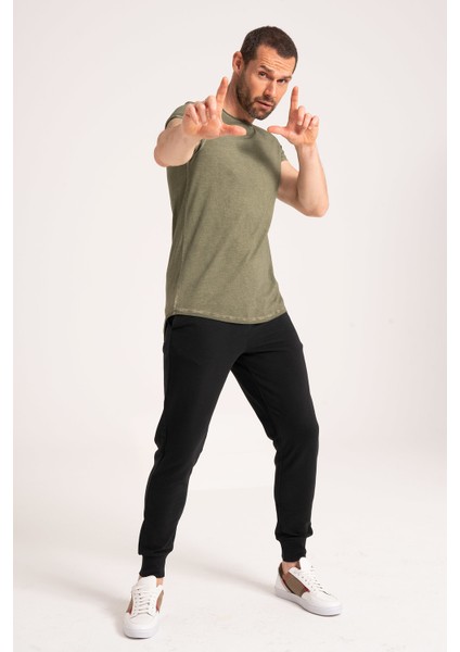 Yüksek Kalite %100 Pamuk Kumaş Arkası Uzun Erkek Tişört, Regular Fit Yağ Yıkama (Dirty Oil) Yeşil Tshirt modelleri