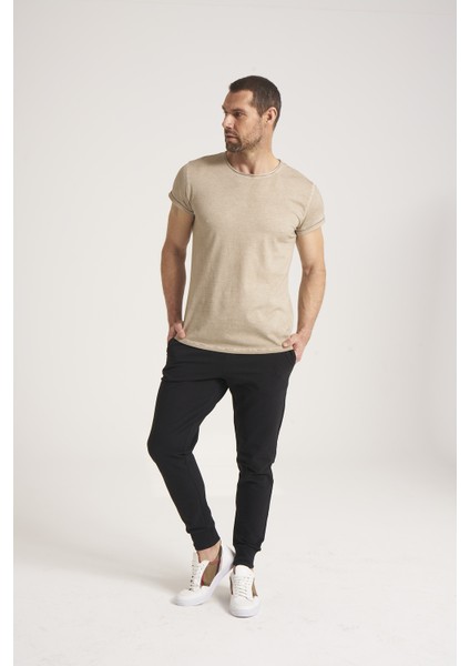 Yüksek Kalite %100 Pamuk Kumaş Arkası Uzun Erkek Tişört, Regular Fit Yağ Yıkama (Dirty Oil) Sand Tshirt NEWCES-5000-SA