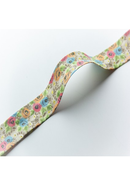 2 cm Desenli Biye - Fuşya Güller Koton Biye - 5 Metre