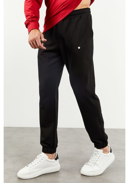 Kırmızı-Siyah Erkek Casual O Yaka Oversize Lastik Paça Eşofman Takımı - 85120
