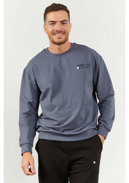 Petrol - Siyah Casual O Yaka Lastik Paça Pamuklu Erkek Oversize Eşofman Takımı - 85120