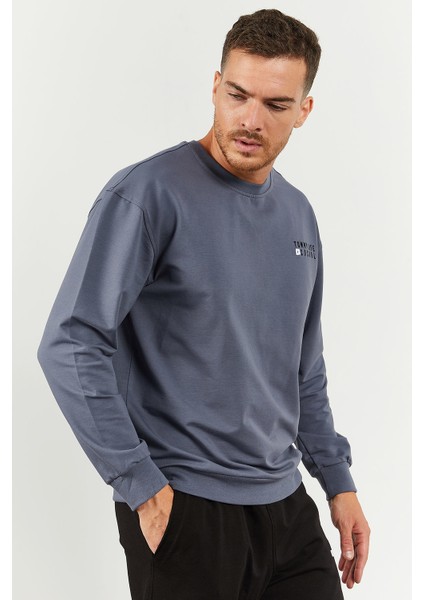 Petrol - Siyah Casual O Yaka Lastik Paça Pamuklu Erkek Oversize Eşofman Takımı - 85120