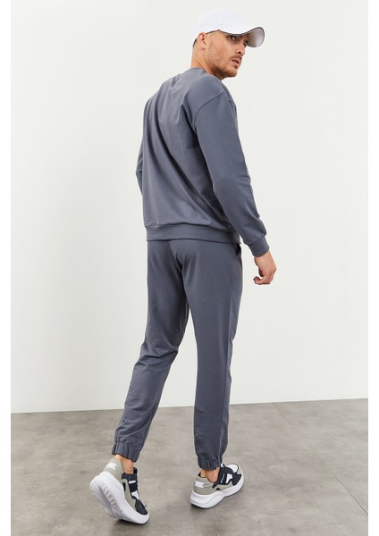 Petrol Casual O Yaka Lastik Paça Pamuklu Erkek Oversize Eşofman Takımı - 85120