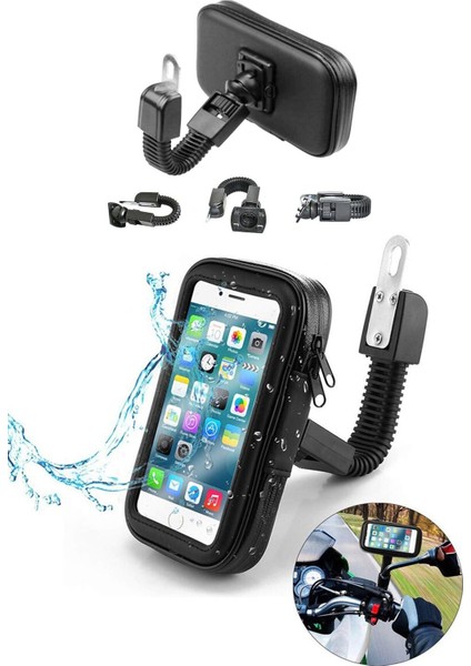 Motosiklet Bisiklet Telefon Tutucu Suya Dayanıklı Xlarge Ayna Bağlantılı
