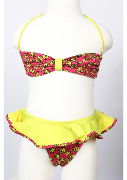 Ayl Kız Çocuk Bordo Straplez Model Alt Fırfır Detaylı Empirme Alt Üst Bikini Takım 132