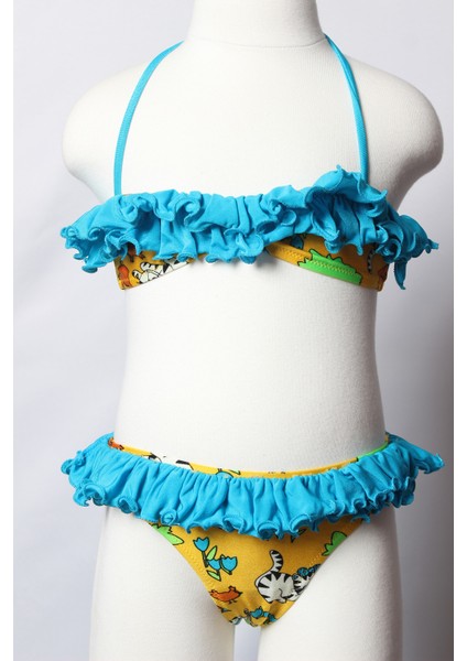 Ayl Kız Çocuk Straplez Model Fırıfrlı Empirme Alt Üst Bikini Takım 253-13