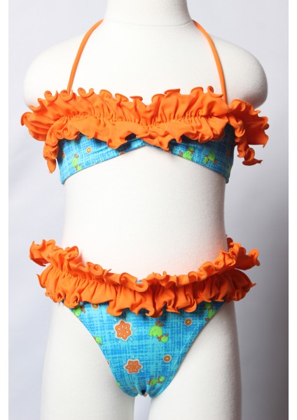 Ayl Kız Çocuk Straplez Model Fırıfrlı Empirme Alt Üst Bikini Takım 253-32