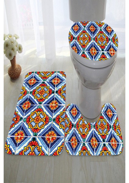 Antibakteriyel Yıkanabilir Kaymaz Dot Taban 3'lü Klozet Takımı (60CM x 100CM - 55CM x 60CM - 47CM x 50CM) İNKZ6007