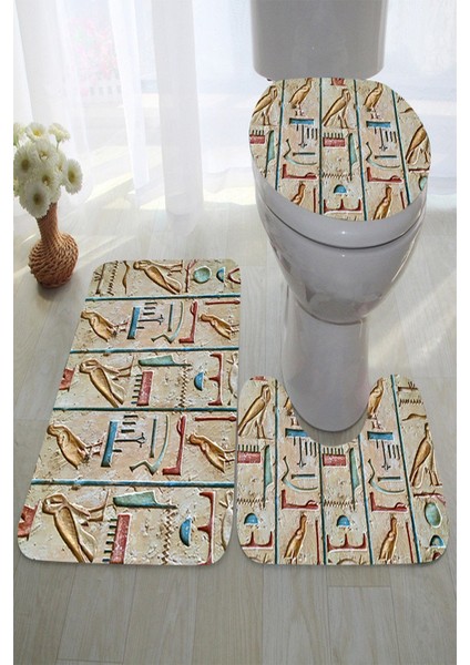 Antibakteriyel Yıkanabilir Kaymaz Dot Taban 3'lü Klozet Takımı (60CM x 100CM - 55CM x 60CM - 47CM x 50CM) İNKZ6014