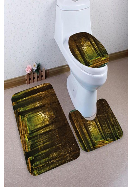 Antibakteriyel Yıkanabilir Kaymaz Dot Taban 3'lü Klozet Takımı (60CM x 100CM - 55CM x 60CM - 47CM x 50CM) İNKZ6017