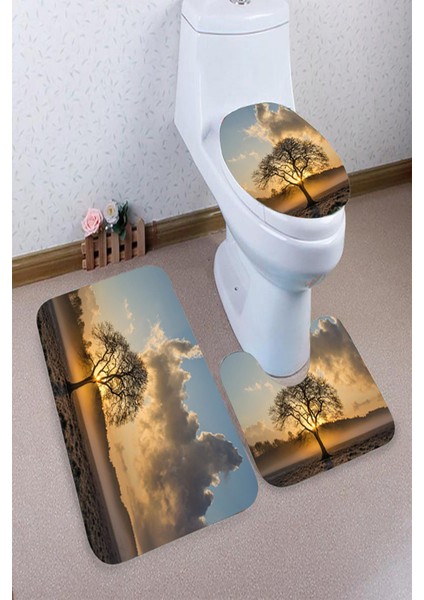 Antibakteriyel Yıkanabilir Kaymaz Dot Taban 3'lü Klozet Takımı (60CM x 100CM - 55CM x 60CM - 47CM x 50CM) İNKZ6018