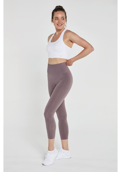 Luz Kemeri Rip Detaylı Yüksek Bel, Sıkılaştırıcı Tayt Açık Kahve