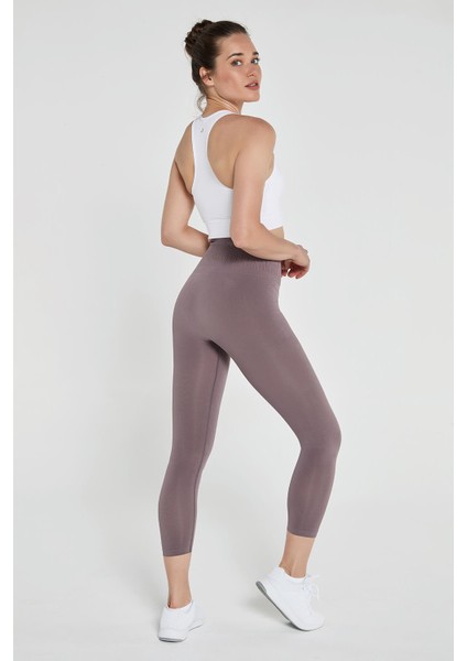 Luz Kemeri Rip Detaylı Yüksek Bel, Sıkılaştırıcı Tayt Açık Kahve fiyatları