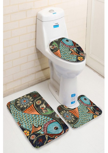 Antibakteriyel Yıkanabilir Kaymaz Dot Taban 3'lü Klozet Takımı (60CM x 100CM - 55CM x 60CM - 47CM x 50CM) İNKZ6024