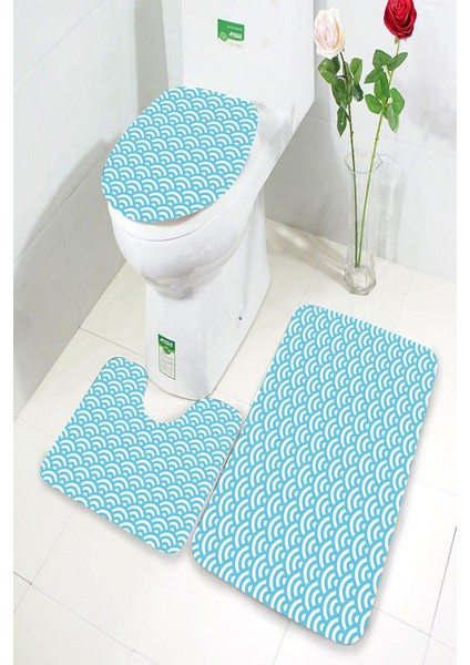 Antibakteriyel Yıkanabilir Kaymaz Dot Taban 3'lü Klozet Takımı (60CM x 100CM - 55CM x 60CM - 47CM x 50CM) İNKZ6032
