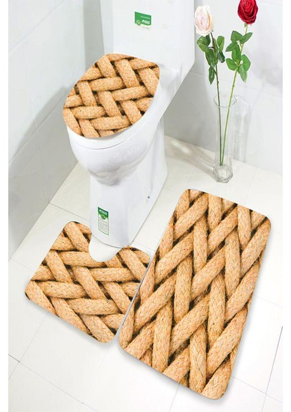 Antibakteriyel Yıkanabilir Kaymaz Dot Taban 3'lü Klozet Takımı (60CM x 100CM - 55CM x 60CM - 47CM x 50CM) İNKZ6038