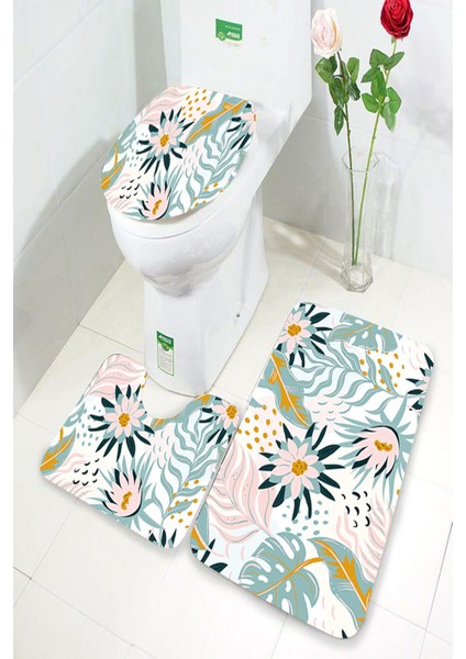 Antibakteriyel Yıkanabilir Kaymaz Dot Taban 3'lü Klozet Takımı (60CM x 100CM - 55CM x 60CM - 47CM x 50CM) İNKZ6041