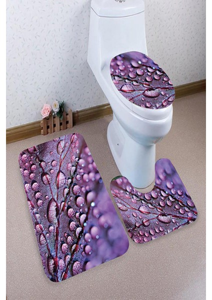 Antibakteriyel Yıkanabilir Kaymaz Dot Taban 3'lü Klozet Takımı (60CM x 100CM - 55CM x 60CM - 47CM x 50CM) İNKZ6042
