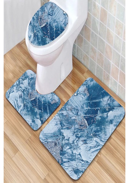 Antibakteriyel Yıkanabilir Kaymaz Dot Taban 3'lü Klozet Takımı (60CM x 100CM - 55CM x 60CM - 47CM x 50CM) İNKZ6044
