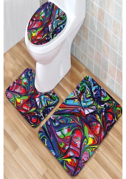 Antibakteriyel Yıkanabilir Kaymaz Dot Taban 3'lü Klozet Takımı (60CM x 100CM - 55CM x 60CM - 47CM x 50CM) İNKZ6048