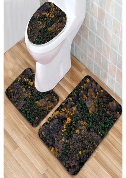 Antibakteriyel Yıkanabilir Kaymaz Dot Taban 3'lü Klozet Takımı (60CM x 100CM - 55CM x 60CM - 47CM x 50CM) İNKZ6050