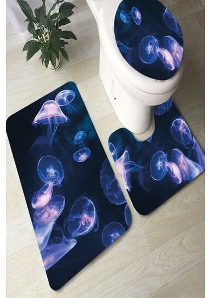 Antibakteriyel Yıkanabilir Kaymaz Dot Taban 3'lü Klozet Takımı (60CM x 100CM - 55CM x 60CM - 47CM x 50CM) İNKZ6063