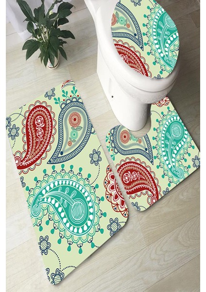 Antibakteriyel Yıkanabilir Kaymaz Dot Taban 3'lü Klozet Takımı (60CM x 100CM - 55CM x 60CM - 47CM x 50CM) İNKZ6065