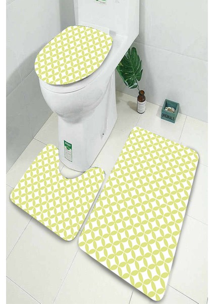 Antibakteriyel Yıkanabilir Kaymaz Dot Taban 3'lü Klozet Takımı (60CM x 100CM - 55CM x 60CM - 47CM x 50CM) İNKZ6068