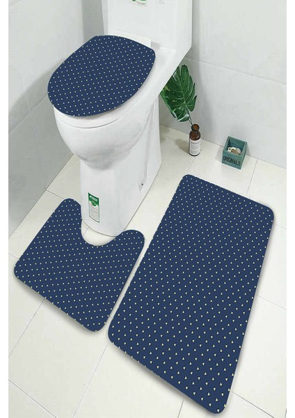 Antibakteriyel Yıkanabilir Kaymaz Dot Taban 3'lü Klozet Takımı (60CM x 100CM - 55CM x 60CM - 47CM x 50CM) İNKZ6072