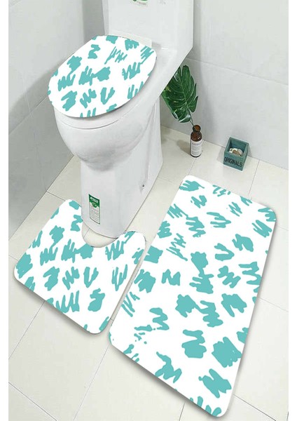 Antibakteriyel Yıkanabilir Kaymaz Dot Taban 3'lü Klozet Takımı (60CM x 100CM - 55CM x 60CM - 47CM x 50CM) İNKZ6075