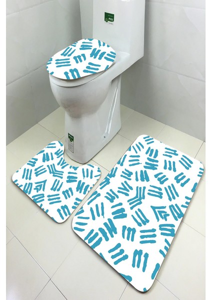 Antibakteriyel Yıkanabilir Kaymaz Dot Taban 3'lü Klozet Takımı (60CM x 100CM - 55CM x 60CM - 47CM x 50CM) İNKZ6078