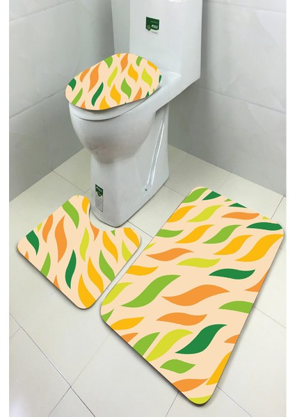 Antibakteriyel Yıkanabilir Kaymaz Dot Taban 3'lü Klozet Takımı (60CM x 100CM - 55CM x 60CM - 47CM x 50CM) İNKZ6087