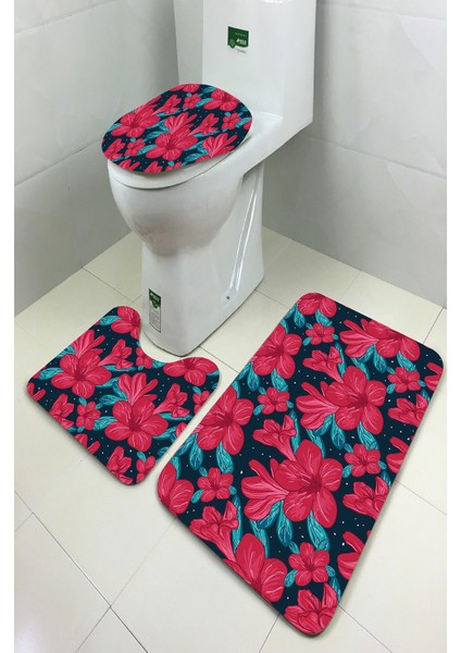 Antibakteriyel Yıkanabilir Kaymaz Dot Taban 3'lü Klozet Takımı (60CM x 100CM - 55CM x 60CM - 47CM x 50CM) İNKZ6090