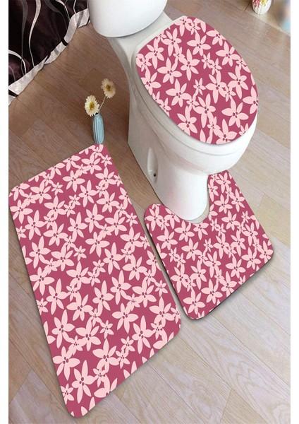 Antibakteriyel Yıkanabilir Kaymaz Dot Taban 3'lü Klozet Takımı (60CM x 100CM - 55CM x 60CM - 47CM x 50CM) İNKZ6091