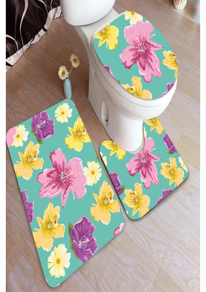 Antibakteriyel Yıkanabilir Kaymaz Dot Taban 3'lü Klozet Takımı (60CM x 100CM - 55CM x 60CM - 47CM x 50CM) İNKZ6100