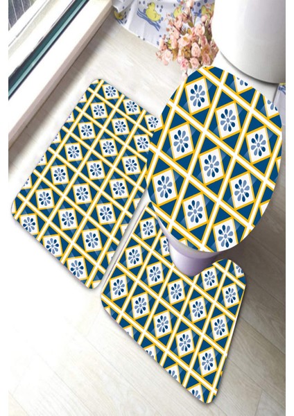 Antibakteriyel Yıkanabilir Kaymaz Dot Taban 3'lü Klozet Takımı (60CM x 100CM - 55CM x 60CM - 47CM x 50CM) İNKZ6107