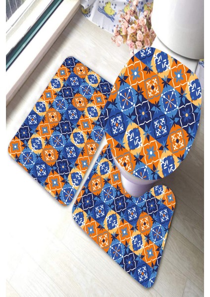 Antibakteriyel Yıkanabilir Kaymaz Dot Taban 3'lü Klozet Takımı (60CM x 100CM - 55CM x 60CM - 47CM x 50CM) İNKZ6110