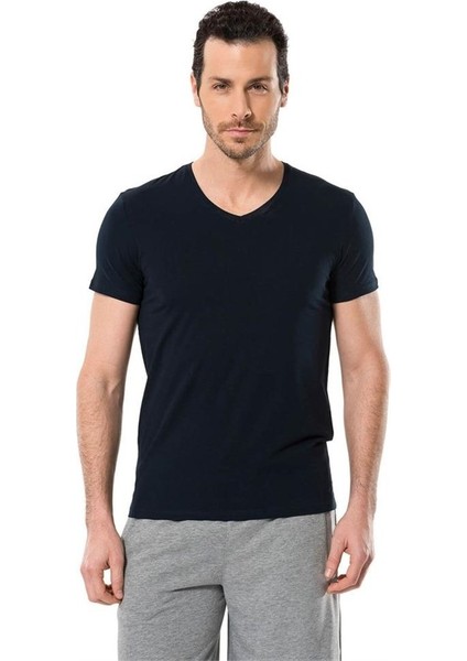 1332 V Yaka Kısa Kollu Erkek T-Shirt - Lacivert