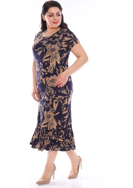 Desenli Eteği Fırfırlı Büyük Beden Elbise 23C-0951 fiyatları