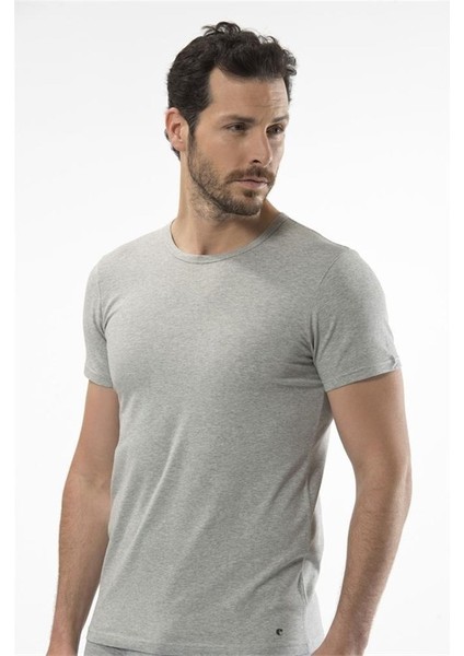 1305 O Yaka Kısa Kollu Erkek T-Shirt - Gri Melanj