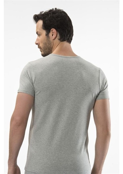1305 O Yaka Kısa Kollu Erkek T-Shirt - Gri Melanj