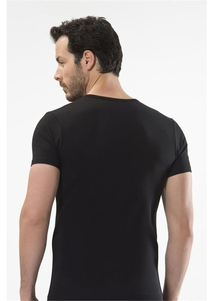 1308 Düğmeli Kısa Kollu Erkek T-Shirt - Siyah