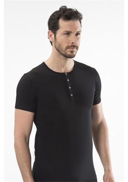 1308 Düğmeli Kısa Kollu Erkek T-Shirt - Siyah fiyatları
