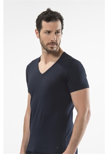 1306 V Yaka Kısa Kollu Erkek T-Shirt - Lacivert